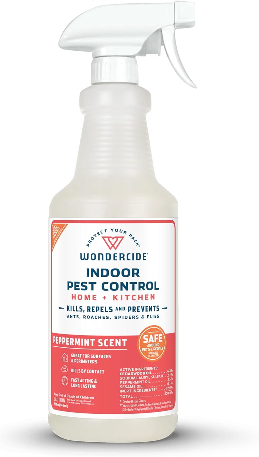 Wondercide Indoor Pest Control Spray with Natural Essential Oils - Pet and Family Safe 32 oz