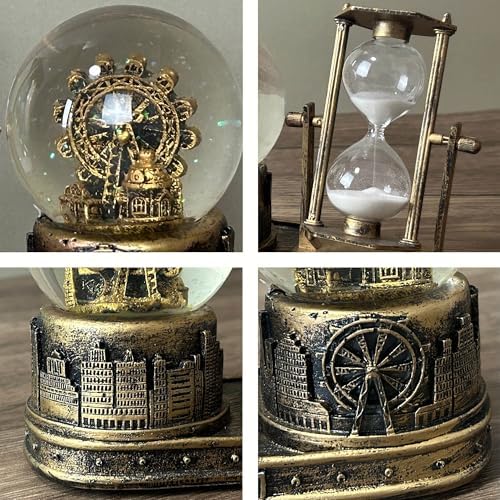 LED Crystal Snow Globe with Hourglass Sand Timer and Musical Box