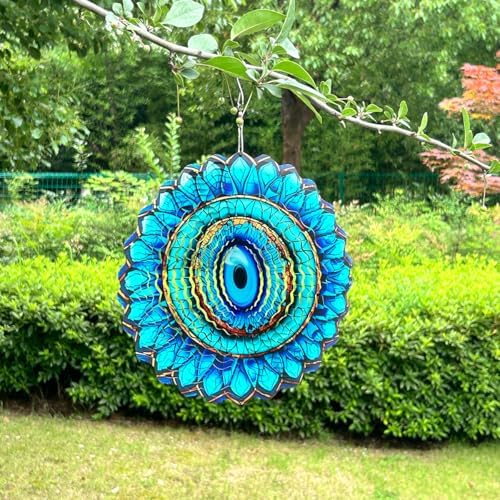 3D Wind Spinner Mandala 10 Inch Evil Eye Stainless Steel Hanging Ornament