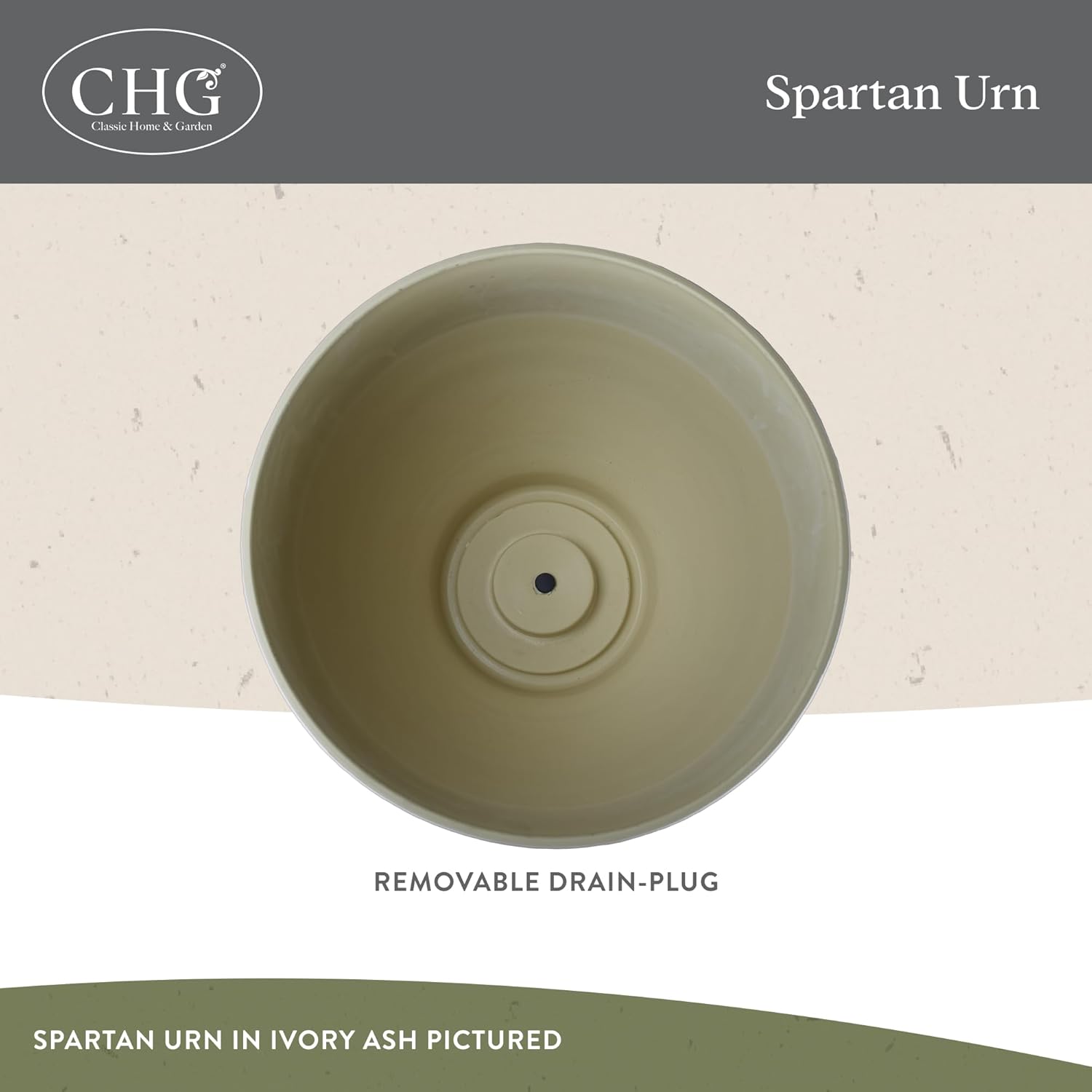 Classic Home and Garden Spartan Urn Planter - Durable 14 Inch Ivory Ash Outdoor Indoor Planter