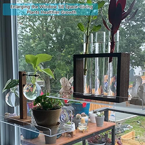 2-Pack 15 Inch Acrylic Window Plant Racks - Suction Cup Sill Extenders for Succulents Herb Gardens and Bathroom Storage