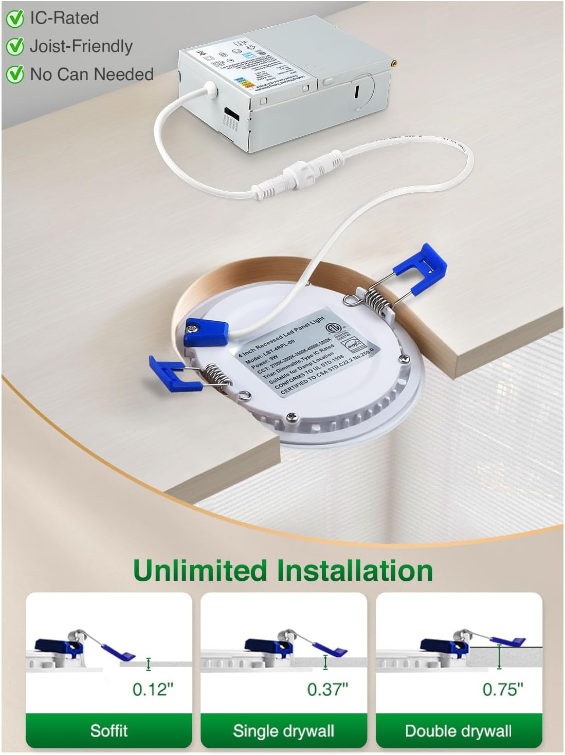 Zouzai 12 Pack 6 Inch 5CCT Ultra Thin LED Recessed Ceiling Light with Junction Box