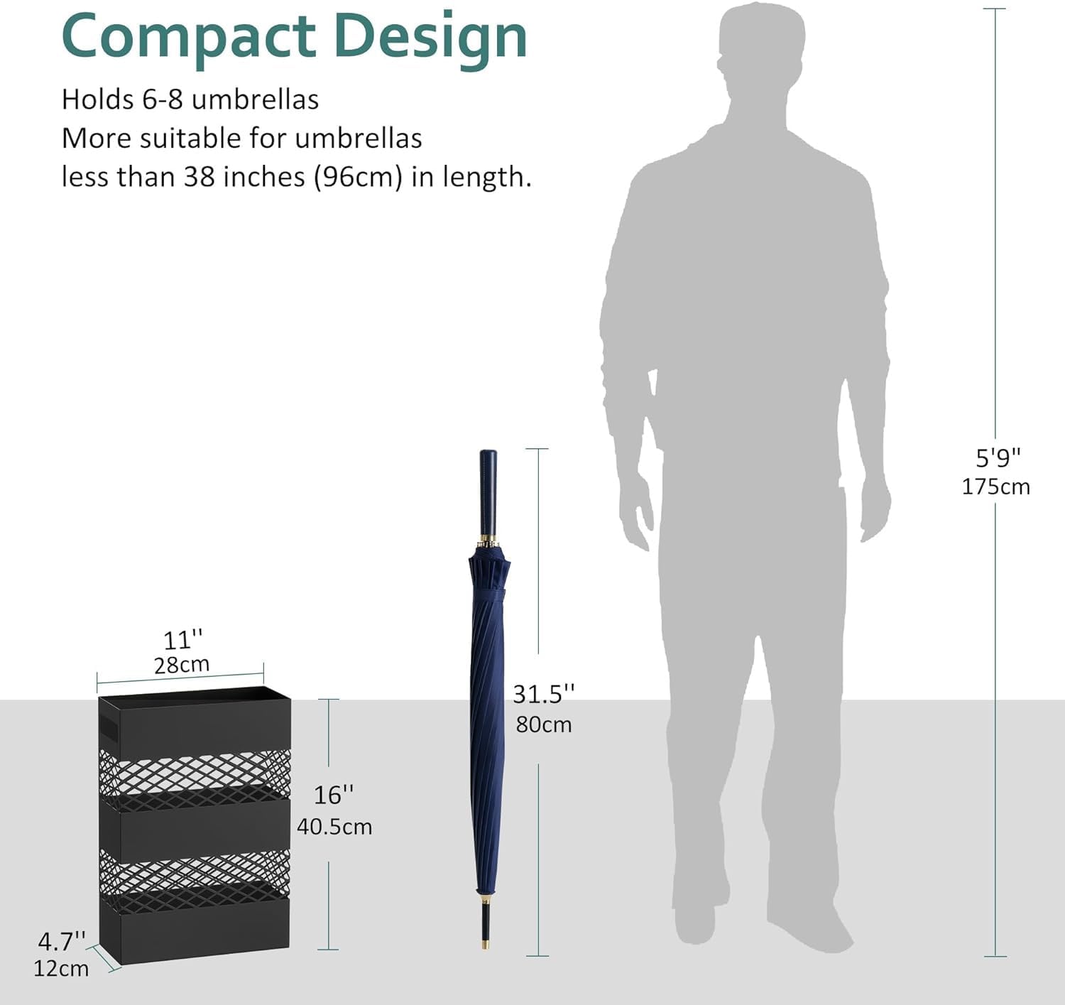 LANDVOI Umbrella Stand Slim Metal Holder for Entryway with Removable Drip Tray and Weighted Base