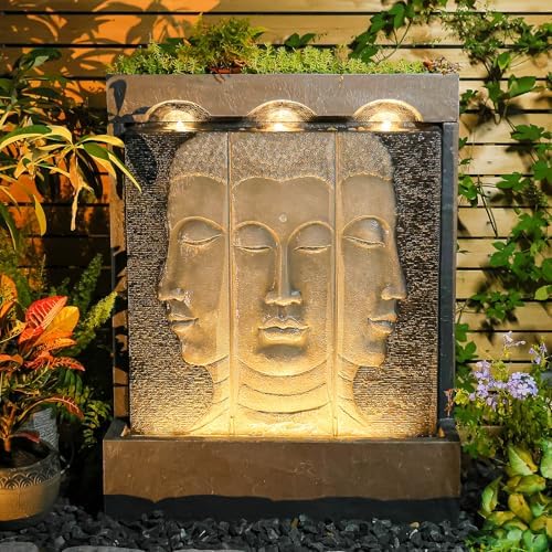 Zen Buddha Wall Fountain - 45 Inches Tall Gray