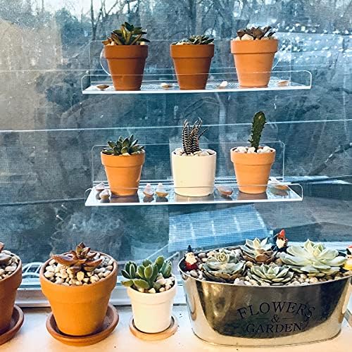 2-Pack 15 Inch Acrylic Window Plant Racks - Suction Cup Sill Extenders for Succulents Herb Gardens and Bathroom Storage