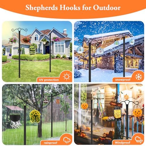 Double Shepherds Hook with 5 Prong Base 90 Inch Heavy Duty Bird Feeder Pole