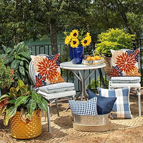Orange Blue Flower Pillow Covers Set of 2 18x18 Inch