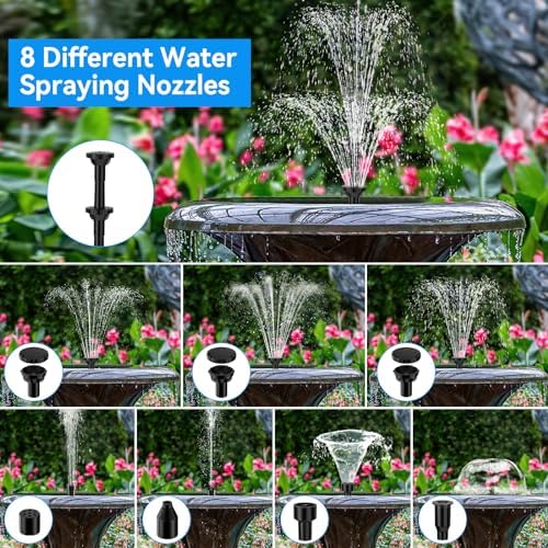 POPOSOAP Solar Fountain Pump with 3000mAh Battery for Bird Bath and Water Gardens