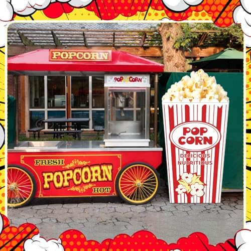 Yuminefeety 4 Feet Red White Striped Popcorn Box Cardboard Cutout Standup Decor