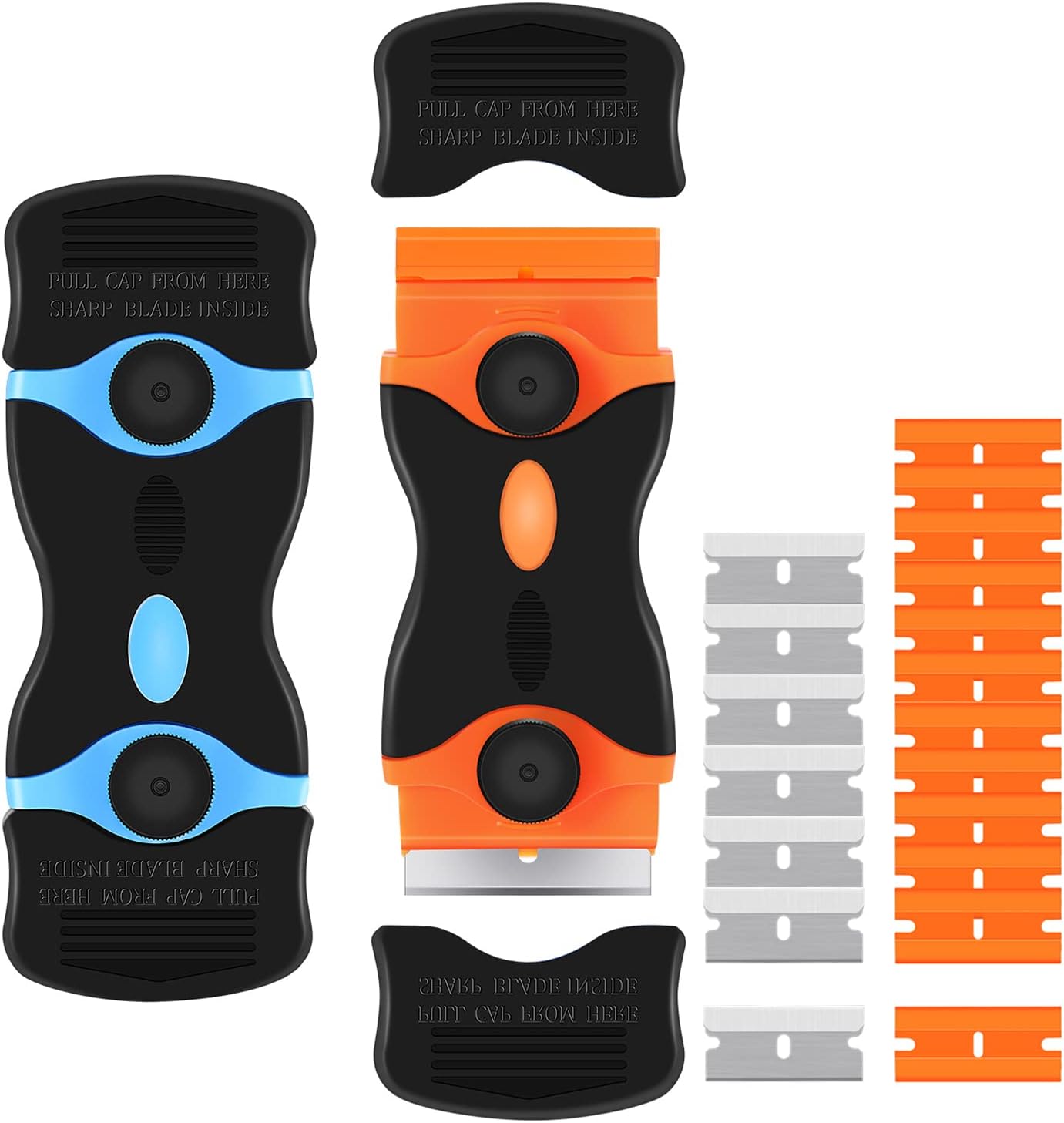 2 Pack Razor Blade Scraper Tool with 12 Plastic and 7 Metal Blades 1