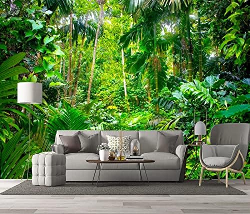 Tropical Rainforest Wallpaper Bedroom Green Leaf Art Decor