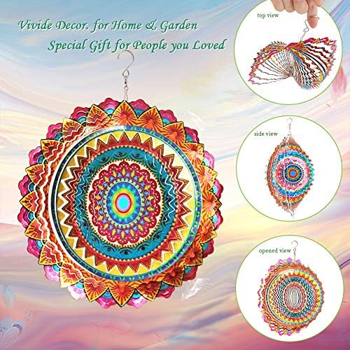FONMY 12 Inch Stainless Steel Wind Spinner Mandala Decor