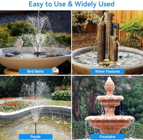 POPOSOAP Solar Fountain Pump with 3000mAh Battery for Bird Bath and Water Gardens