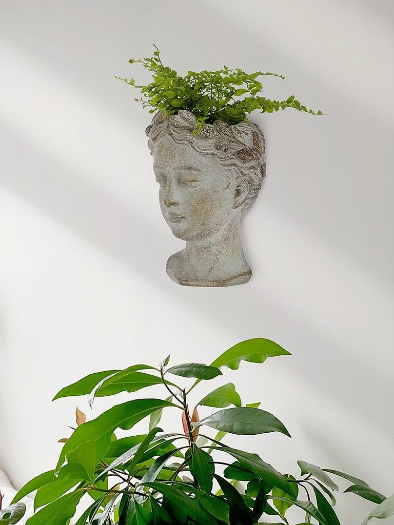 Abbott Collection Goddess Head Wall Planter - Small Cement Indoor Outdoor Planter Pot