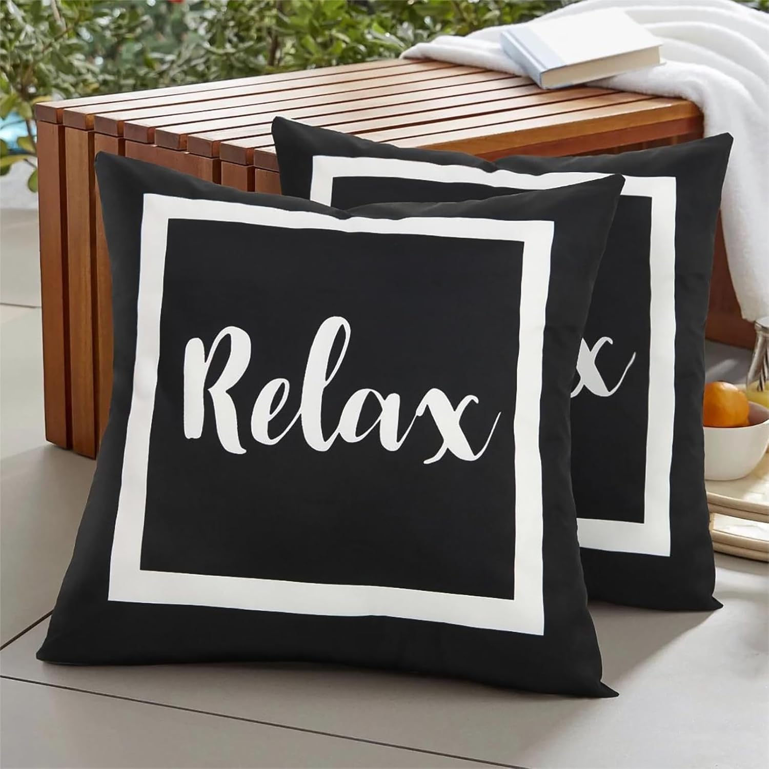 Adabana Outdoor Waterproof Throw Pillow Covers Set of 2 Black and White 18x18 Inches