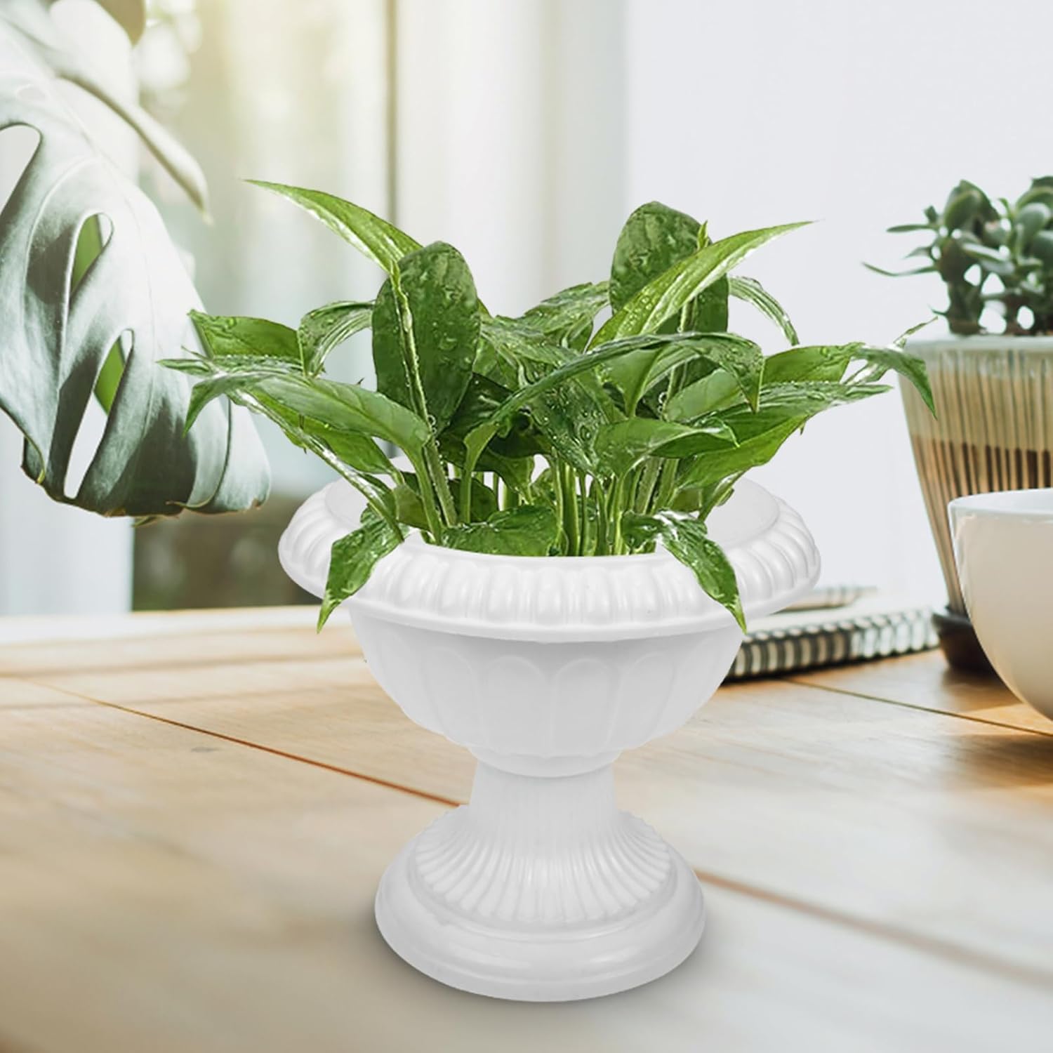 Yardwe 12Pcs White Plastic Urn Planters for Garden Porch Wedding Decor