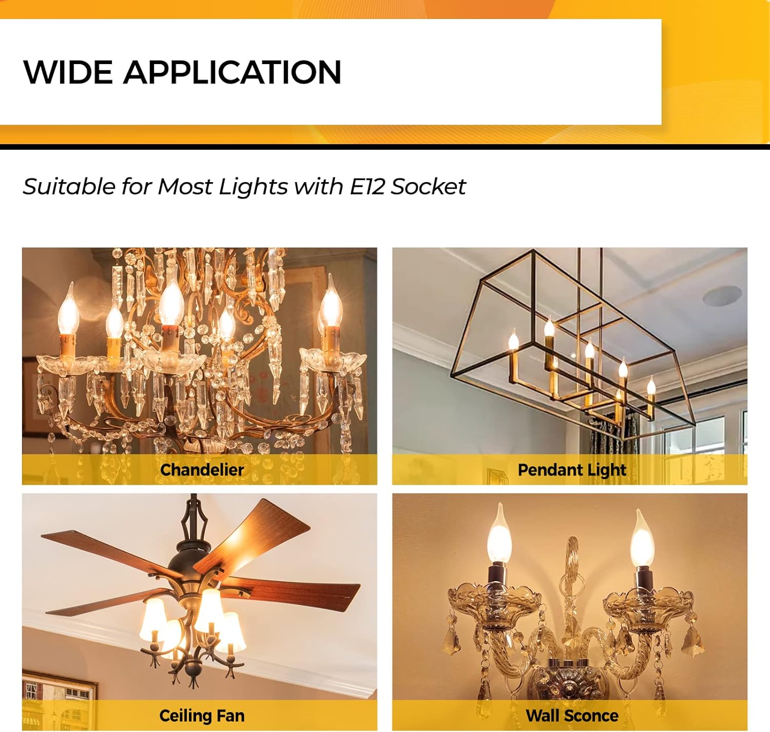 Hizashi 90 CRI LED Candelabra Bulb 40W Equivalent E12 12 Pack Dimmable Soft Warm White 2700K