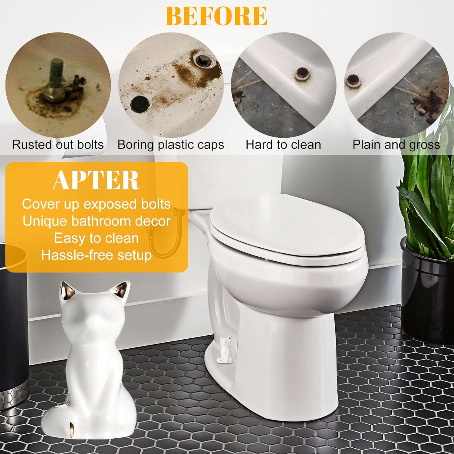 2pcs Cat Shape Toilet Bolt Covers Ceramic Decorative Bathroom Accessories