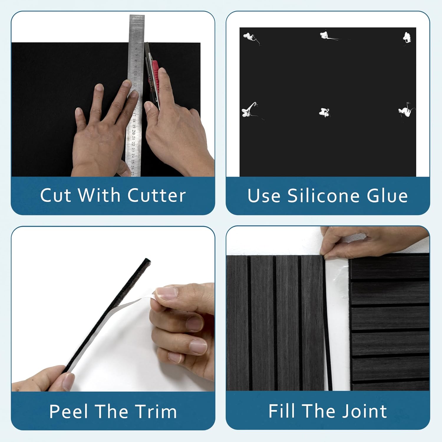 4-Piece Wood Slat Wall Panel for Noise Control Peel and Stick Acoustic Decor Walnut