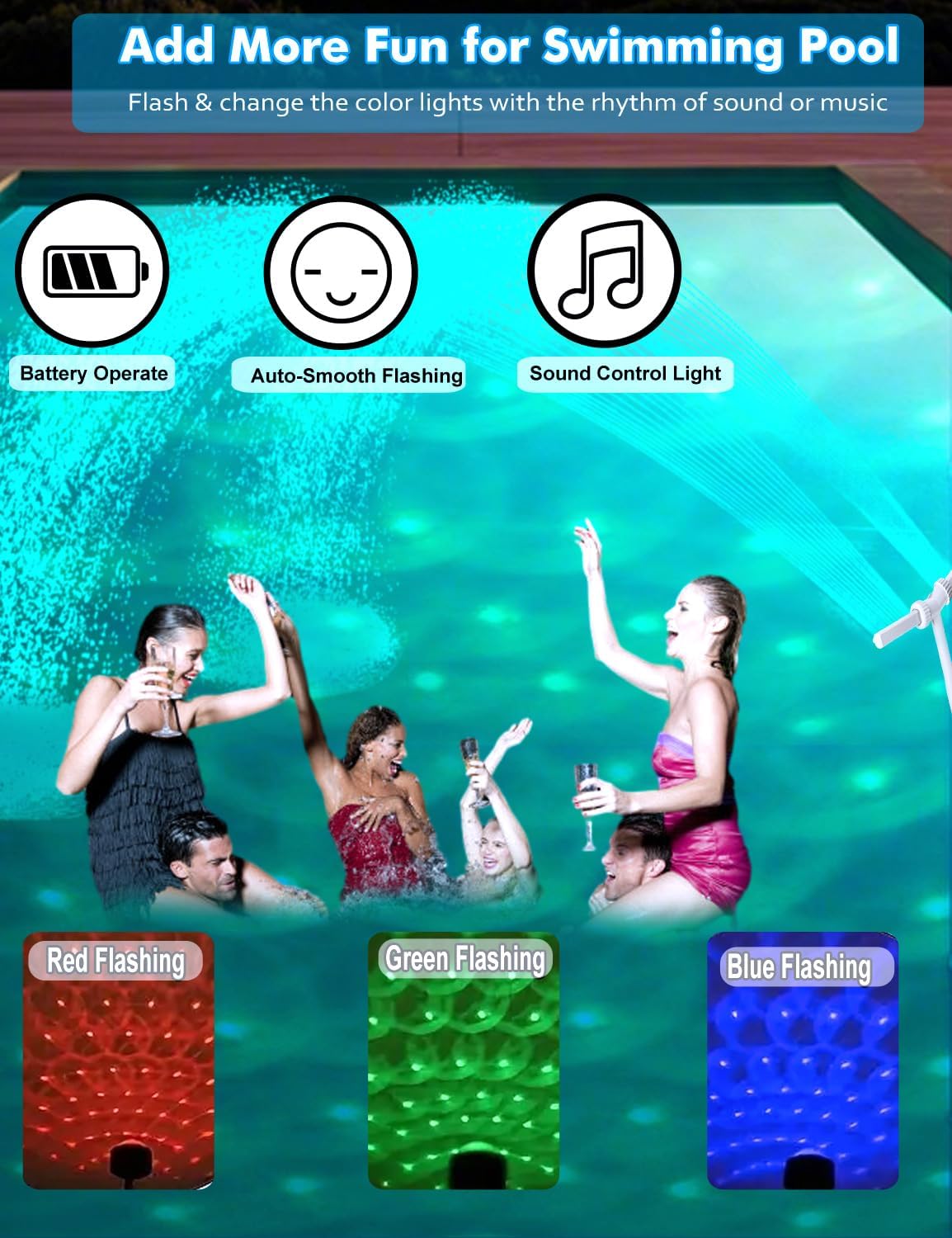 BowLUQ Pool Fountain Multi-Color Waterfall Sprinkler with Adjustable Jets