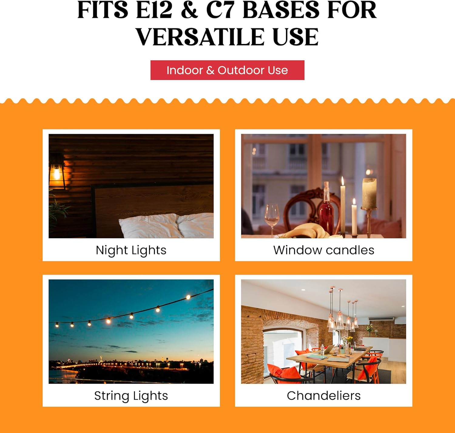 Creative Hobbies Replacement Incandescent Bulbs for Electric Candles - 7W E12 C7 Base Pack of 12