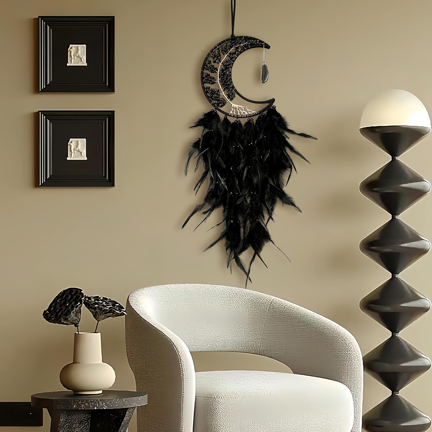 Moon Dream Catchers with Chakra Agate Stones Crystal Tree Wall Decor Black