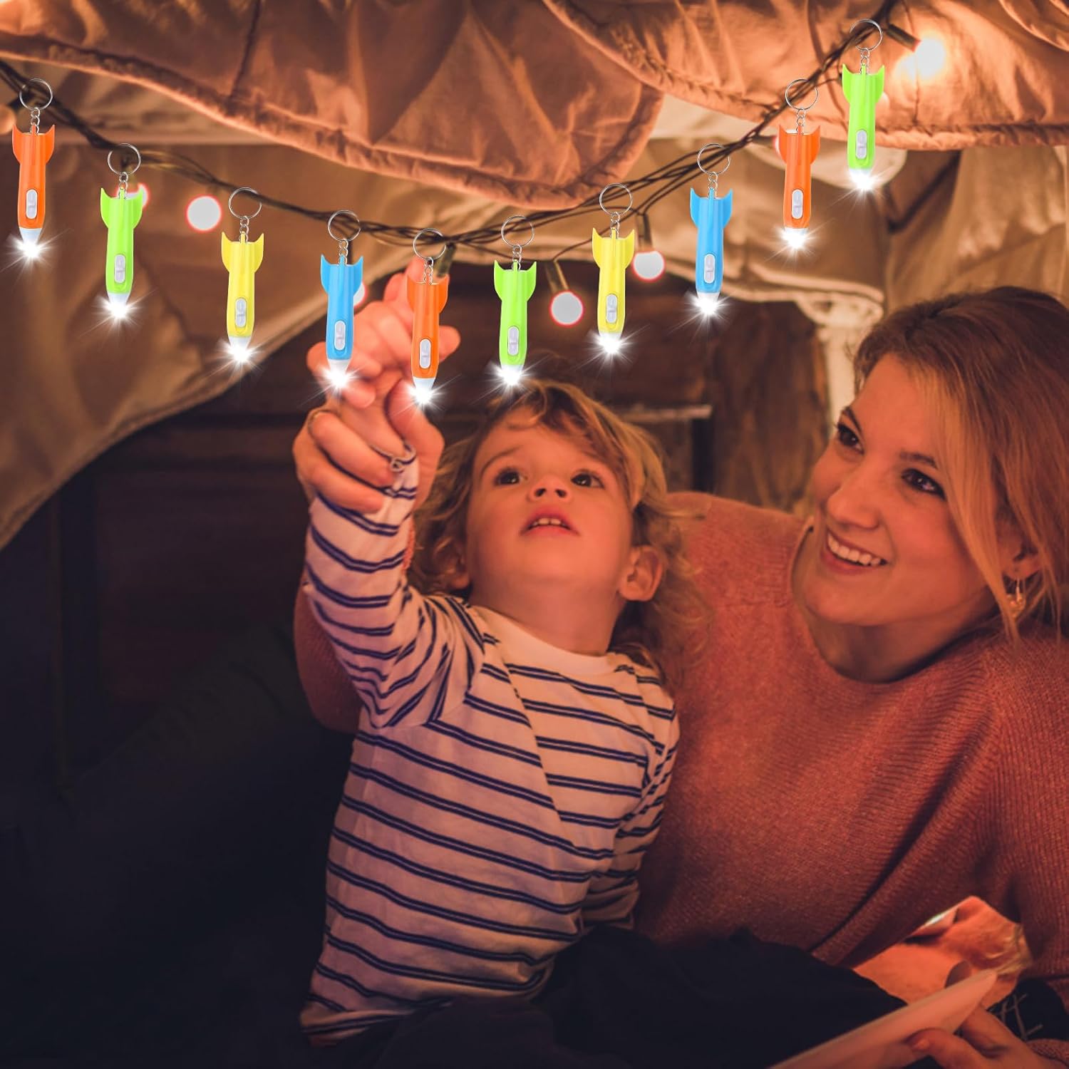 160 PCS Rocket LED Flashlight Keychain Colorful Mini Flashlights for Kids