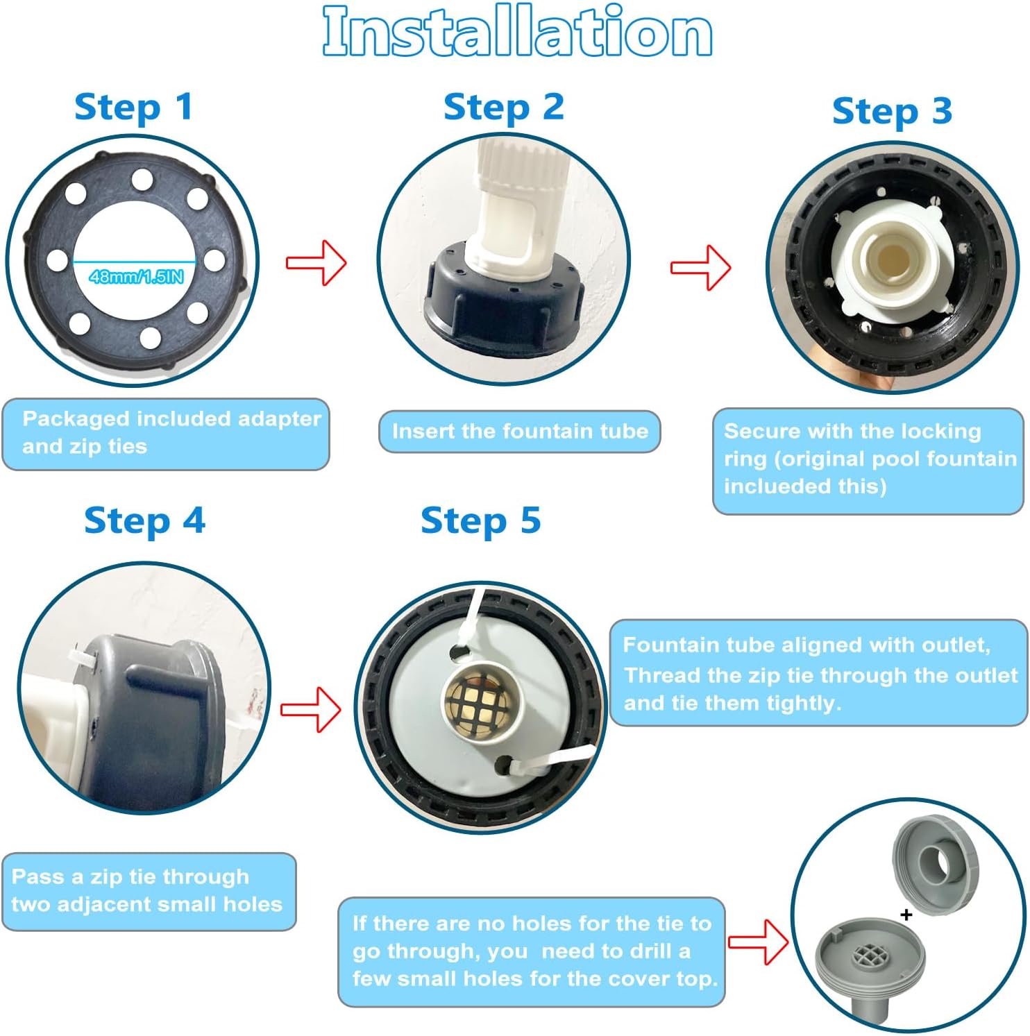 BowLUQ Pool Fountain Multi-Color Waterfall Sprinkler with Adjustable Jets