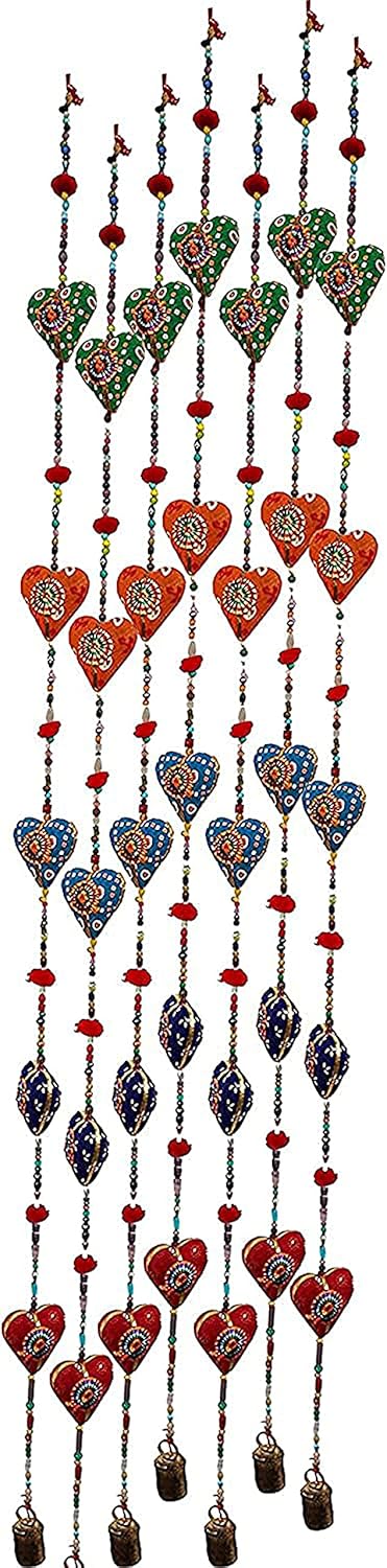 FIKIMOS Door Hanging Decorative Cotton Heart with Beads and Bell
