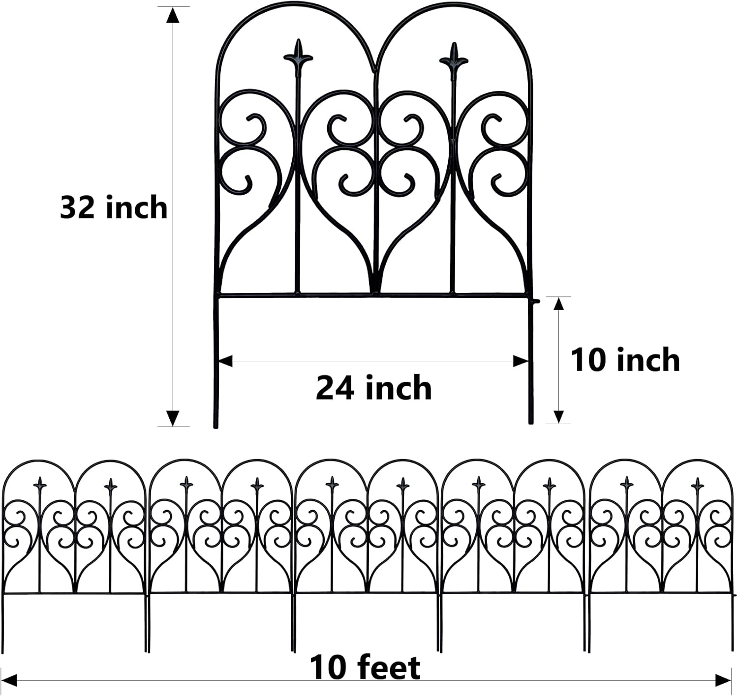Thealyn Decorative Garden Fence 32 in x 10 ft Outdoor Rustproof Metal Barrier