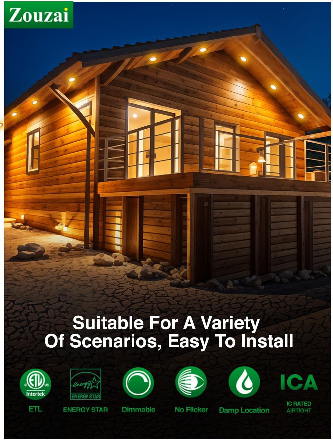 Zouzai 12 Pack 6 Inch 5CCT Ultra Thin LED Recessed Ceiling Light with Junction Box