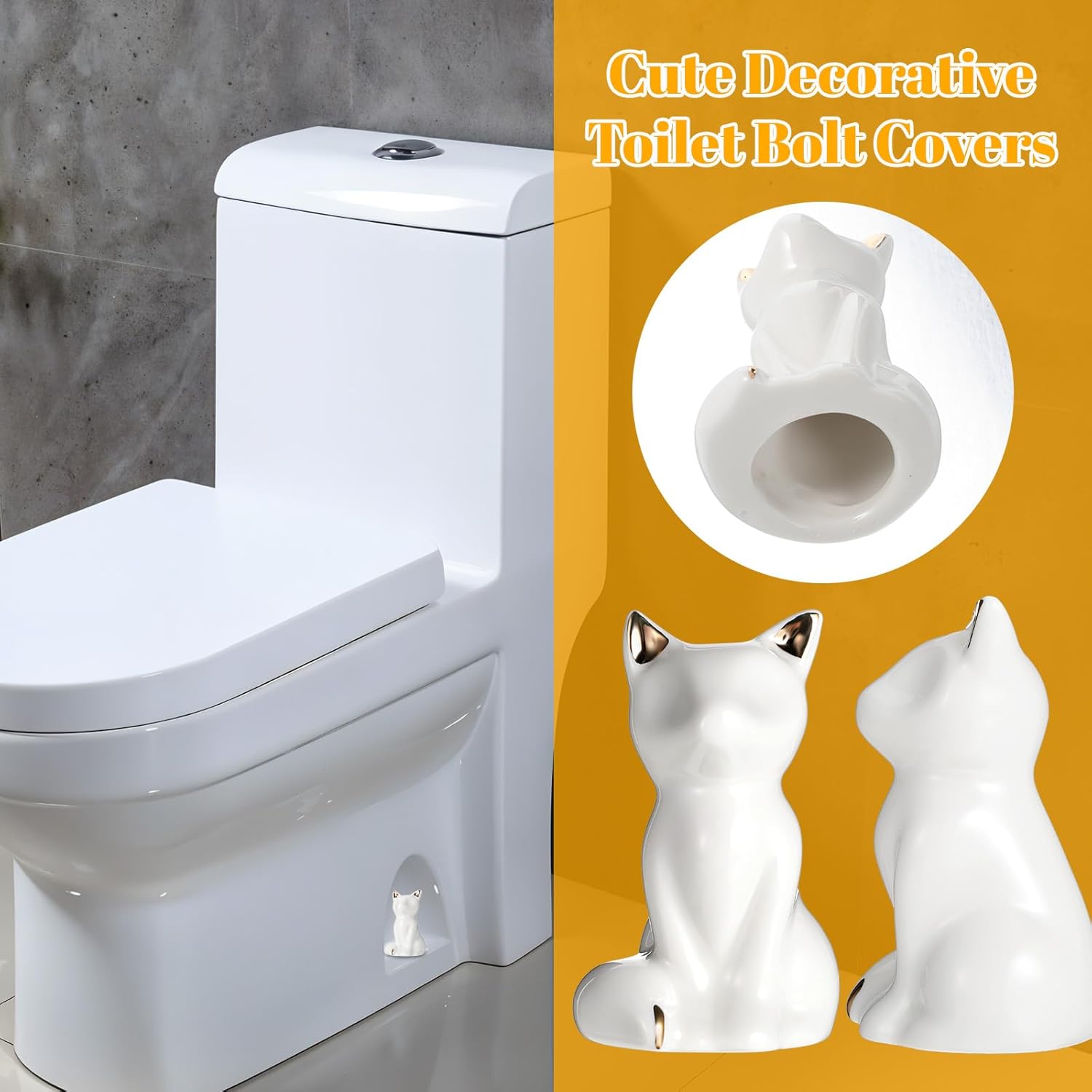 2pcs Cat Shape Toilet Bolt Covers Ceramic Decorative Bathroom Accessories