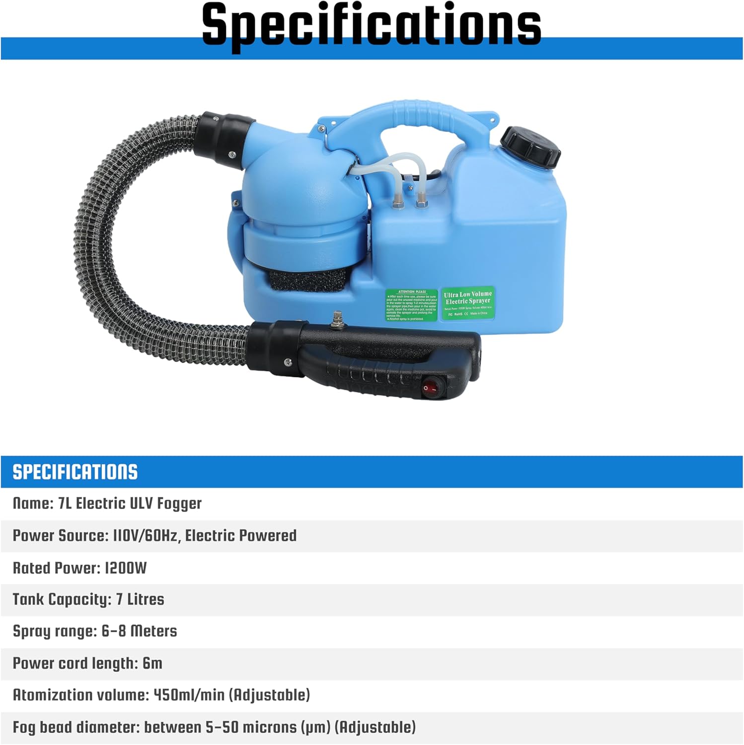 7L Electric ULV Fogger Machine Portable for Indoor and Outdoor Cleaning