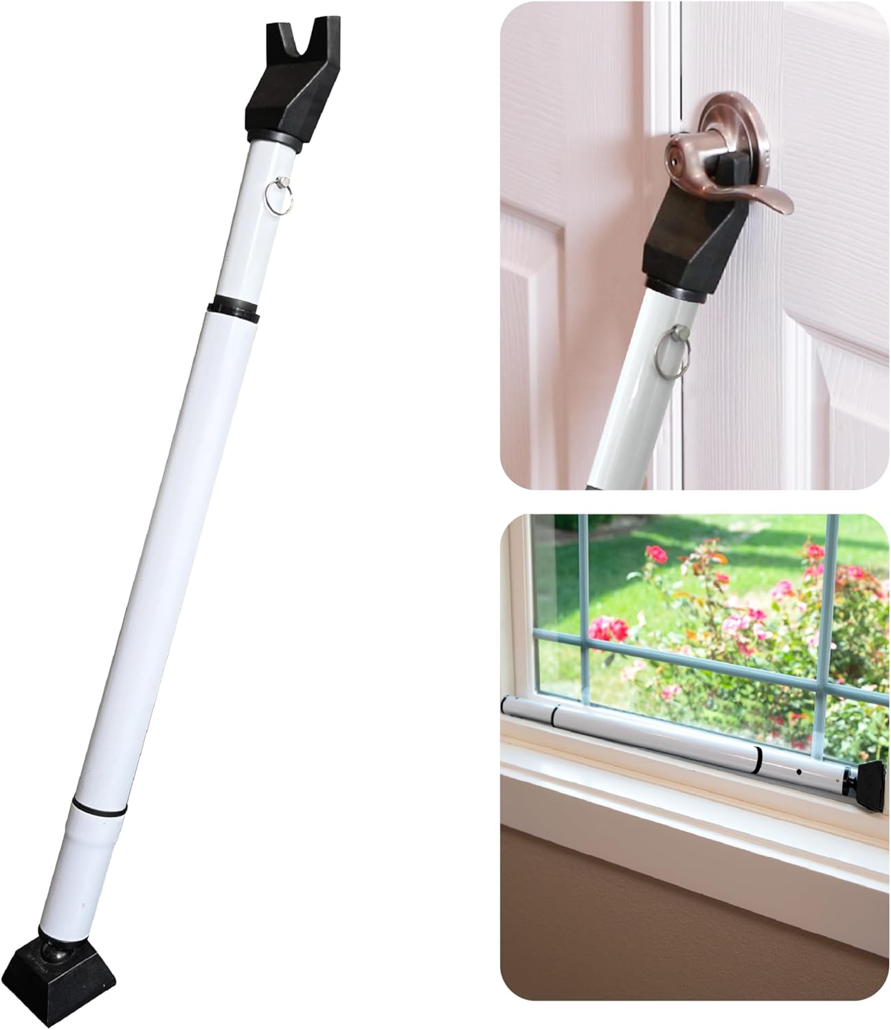 Dual Security Bar - Adjustable Length Door Jammer for Hinged and Sliding Doors Windows Home Travel Safety White