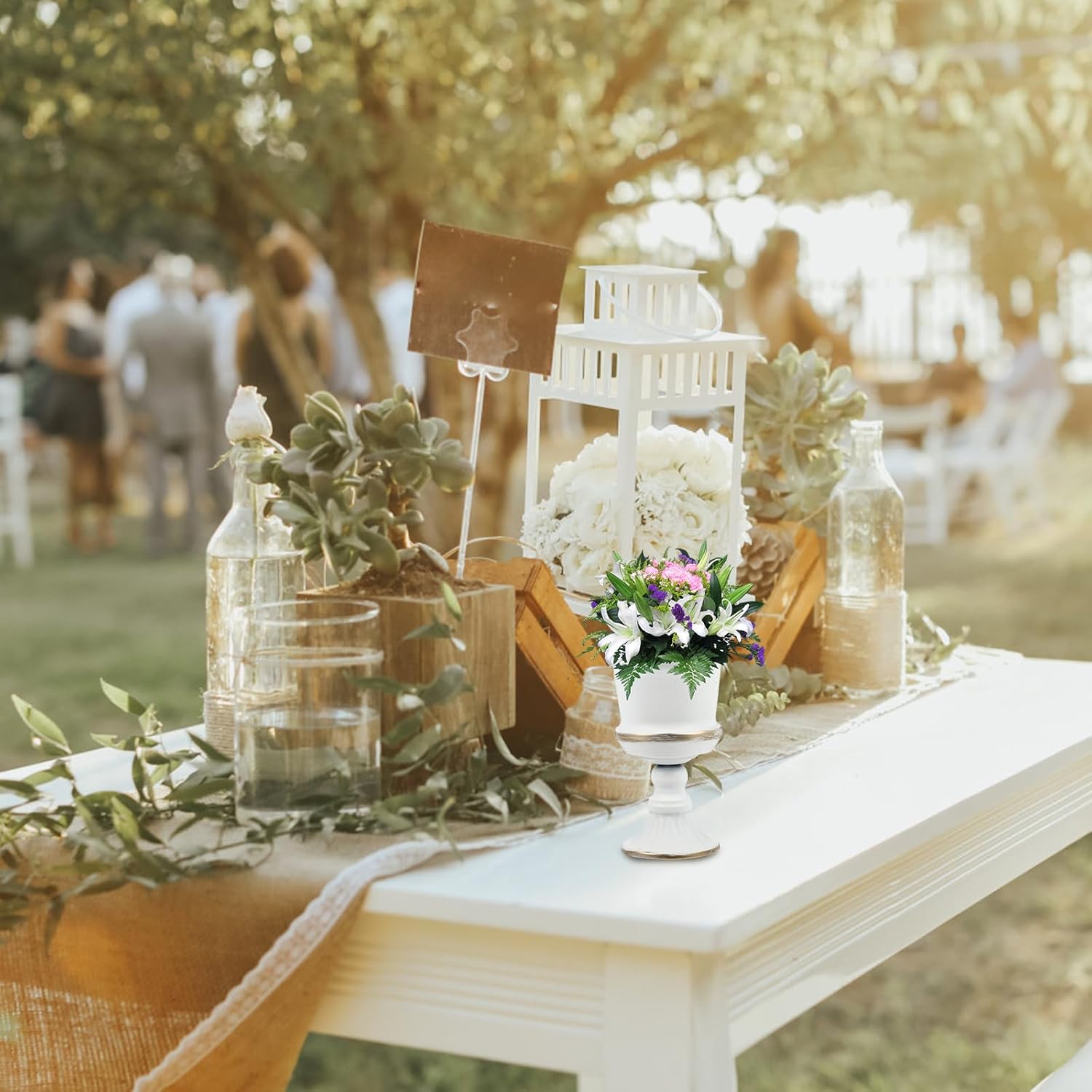 Yardwe White Iron Urn Planters for Outdoor Decor 12