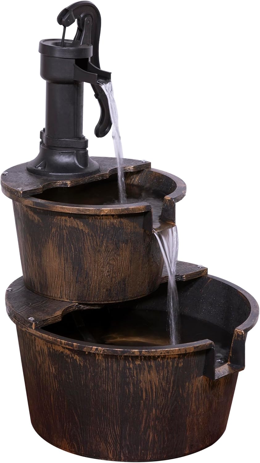 Alpine Corporation 2-Tiered Outdoor Water Fountain with Pump - Bronze Finish