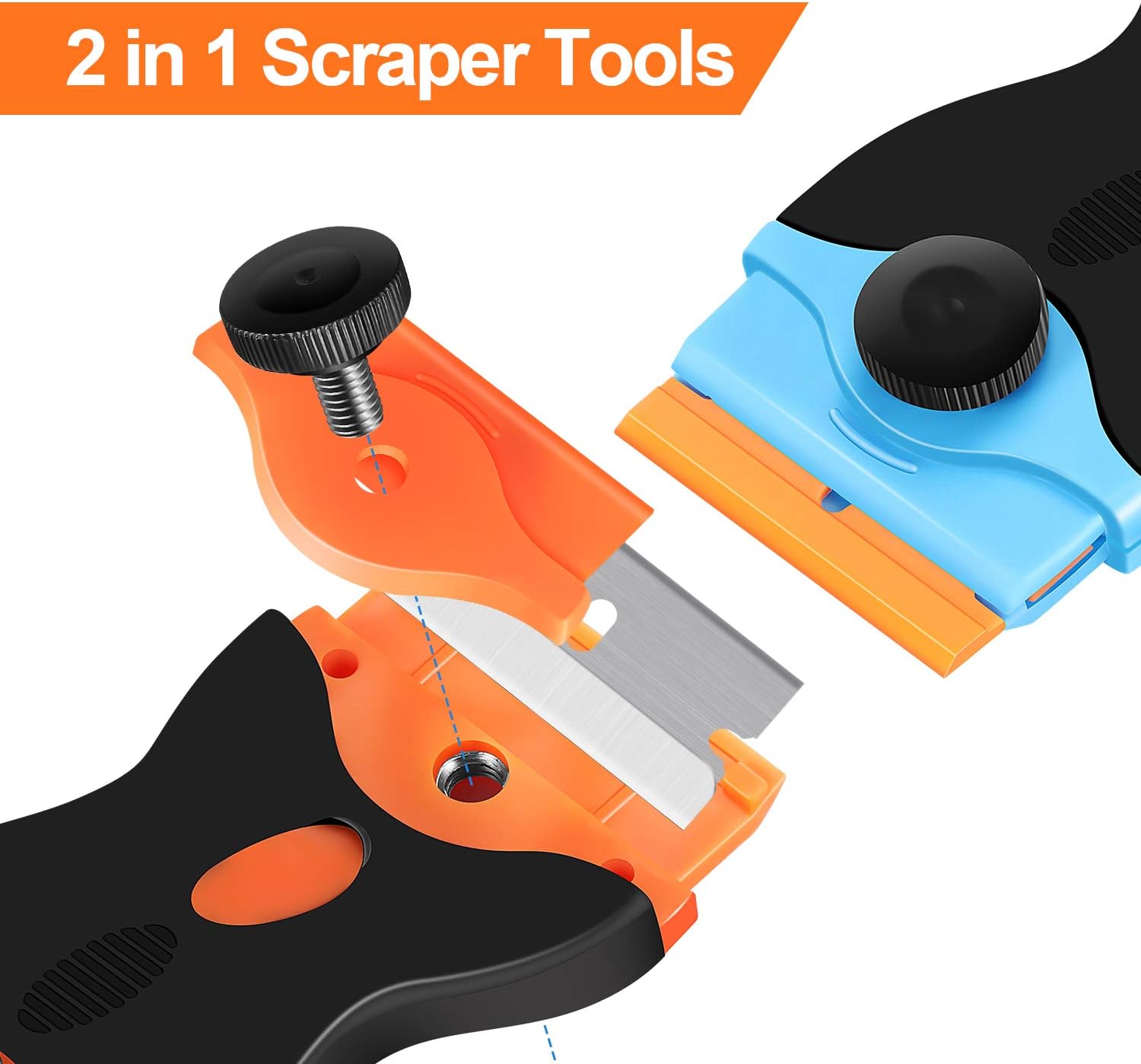 2 Pack Razor Blade Scraper Tool with 12 Plastic and 7 Metal Blades 1