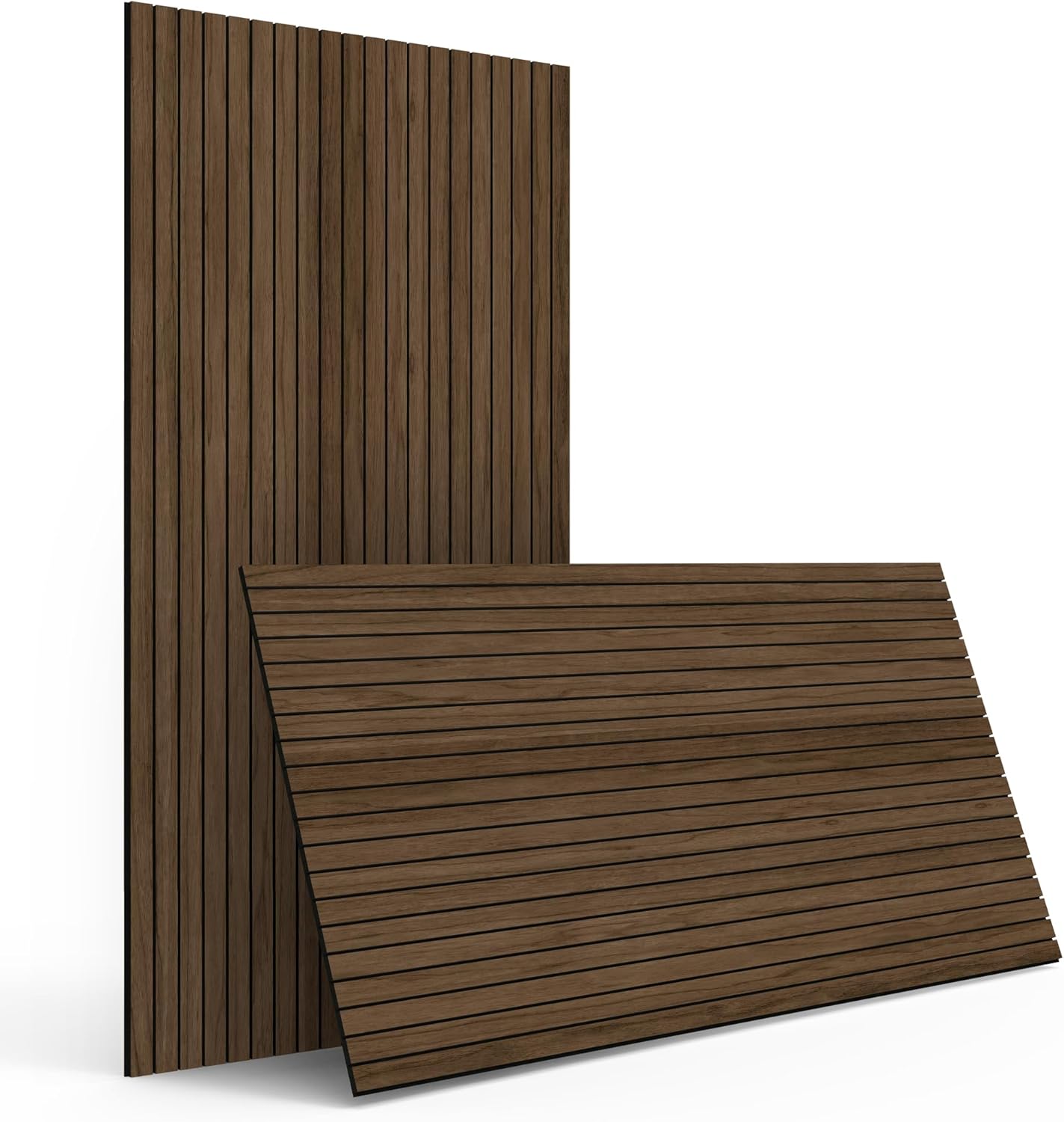 4-Piece Wood Slat Wall Panel for Noise Control Peel and Stick Acoustic Decor Walnut