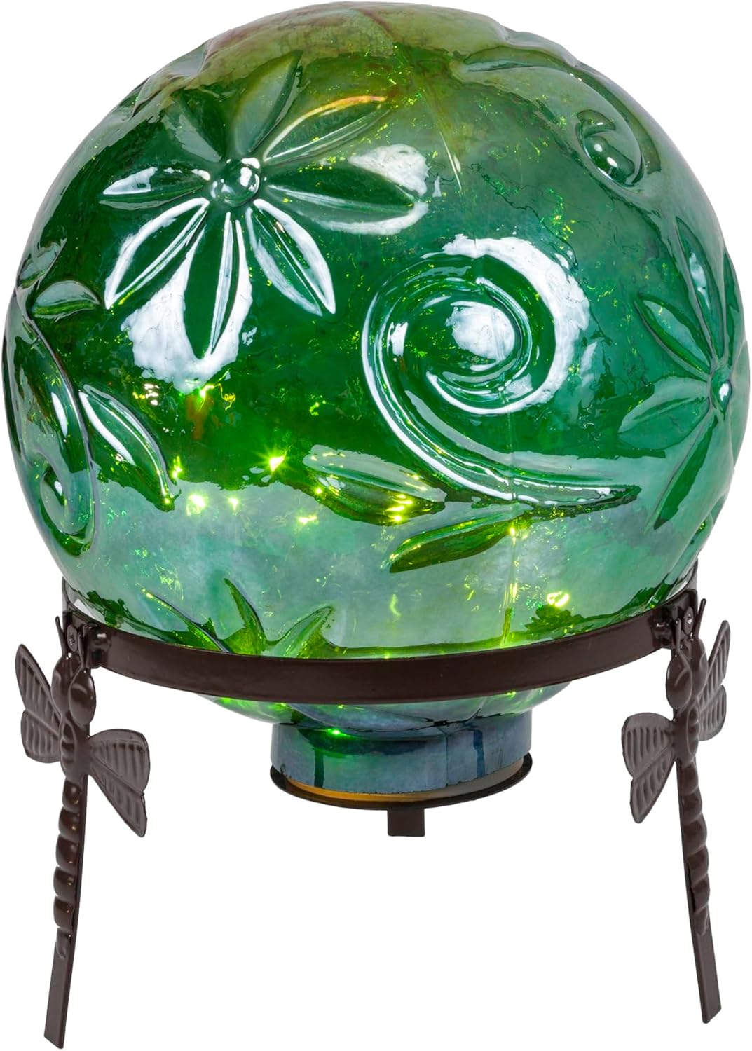 Alpine Corporation 13 Inch Pearlized Green Glass LED Gazing Globe with Stand