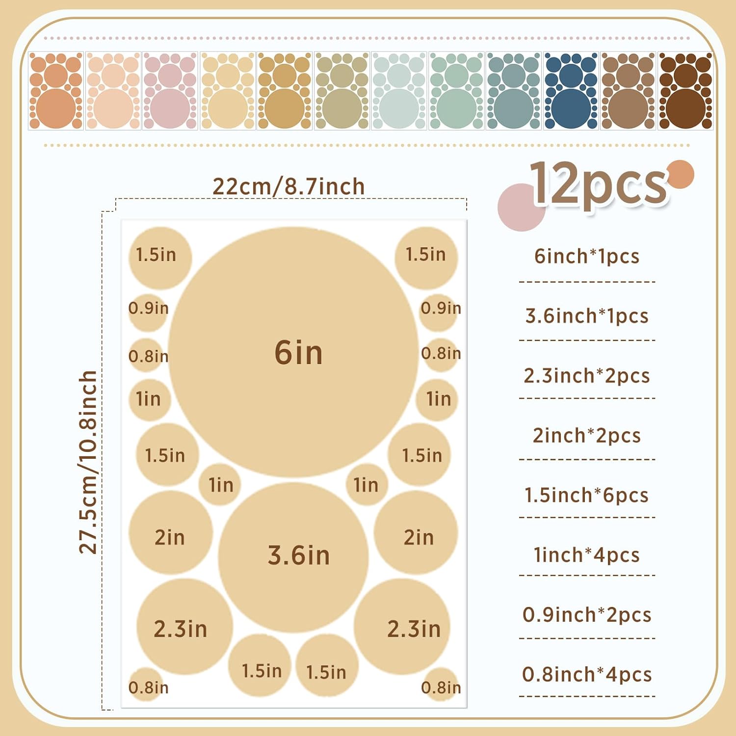 Zonon Boho Color Polka Dot Wall Decals for Kids Room Decor