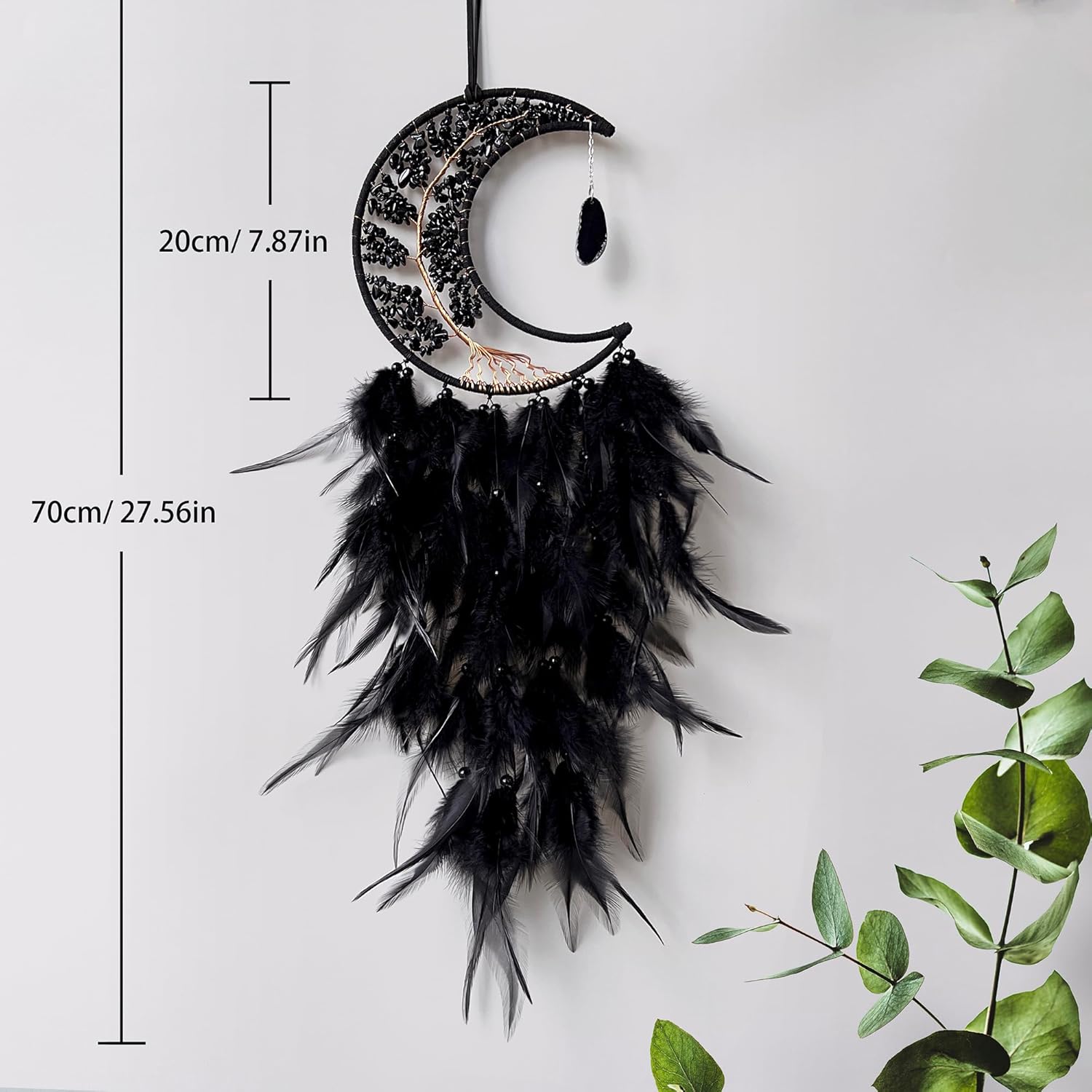 Moon Dream Catchers with Chakra Agate Stones Crystal Tree Wall Decor Black