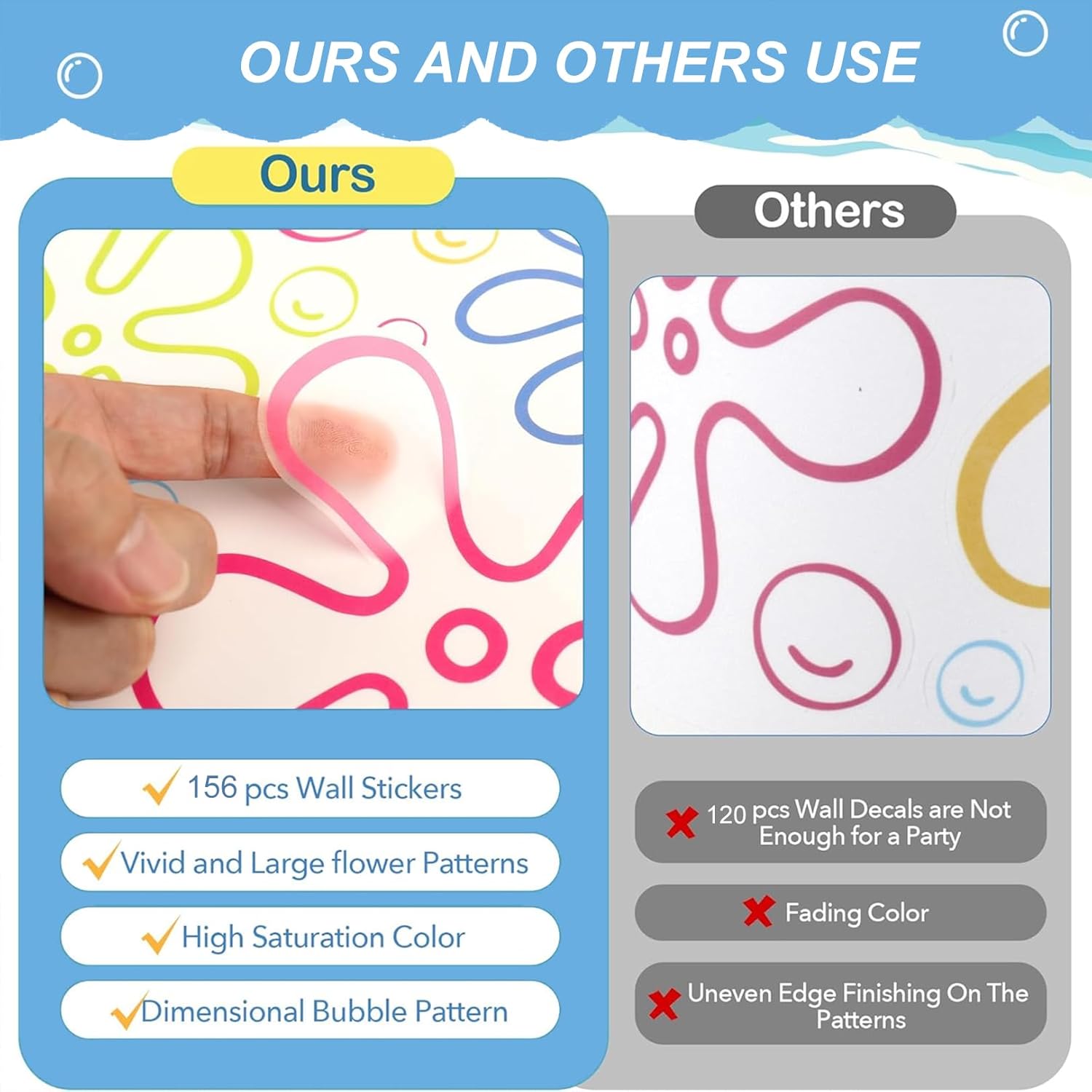 Under The Sea Wall Decals 156PCS Colorful Bubbles Peel and Stick Decor