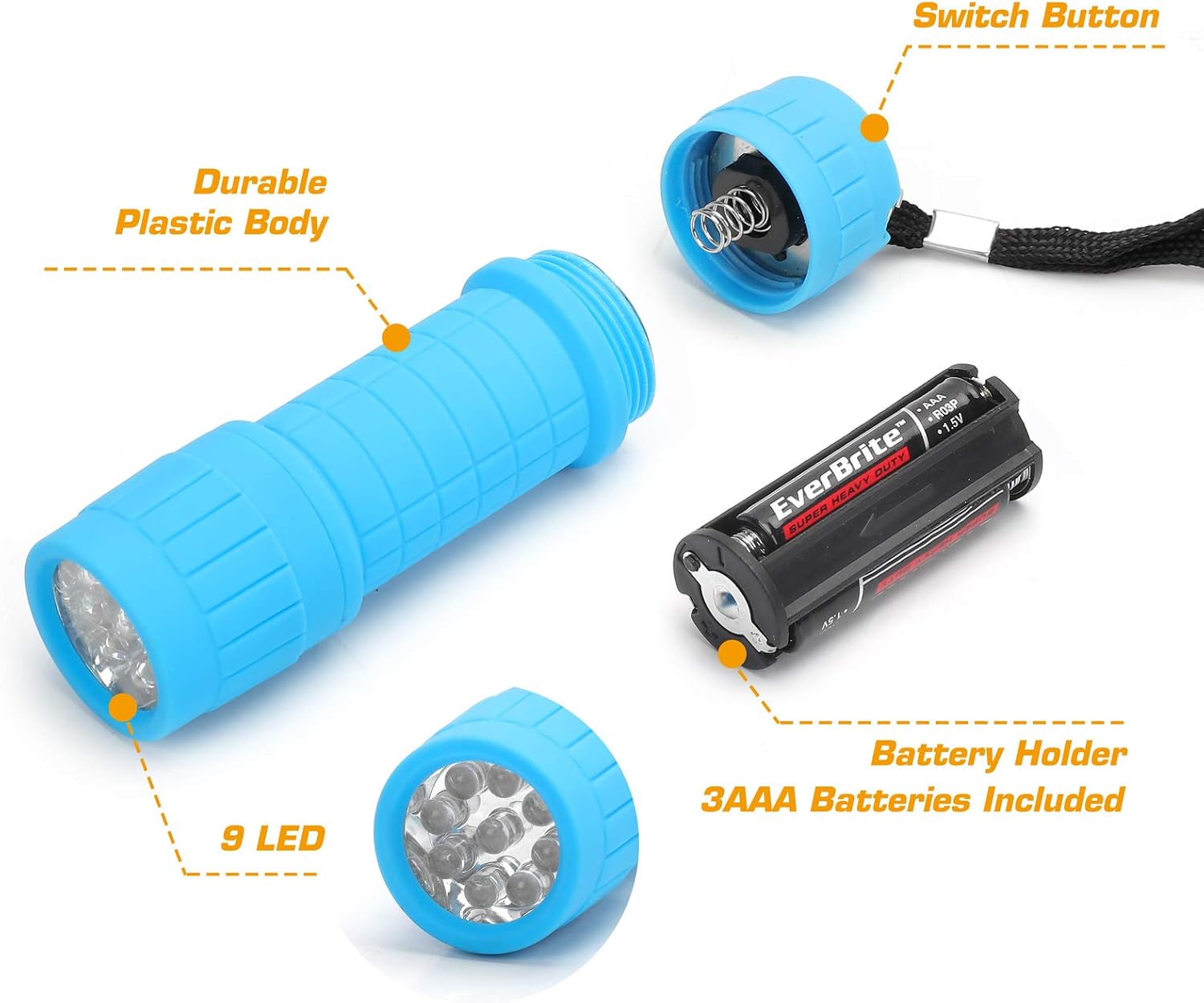 EverBrite 16-Pack Mini LED Flashlight Set - 4 Colors 48 AAA Batteries Included