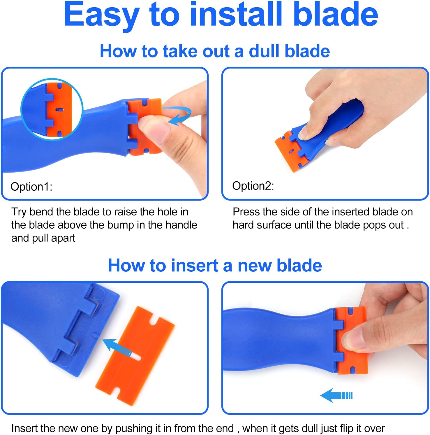 4 Pcs Plastic Razor Blade Scraper with 100 Pcs Blades for Window and Car Glass