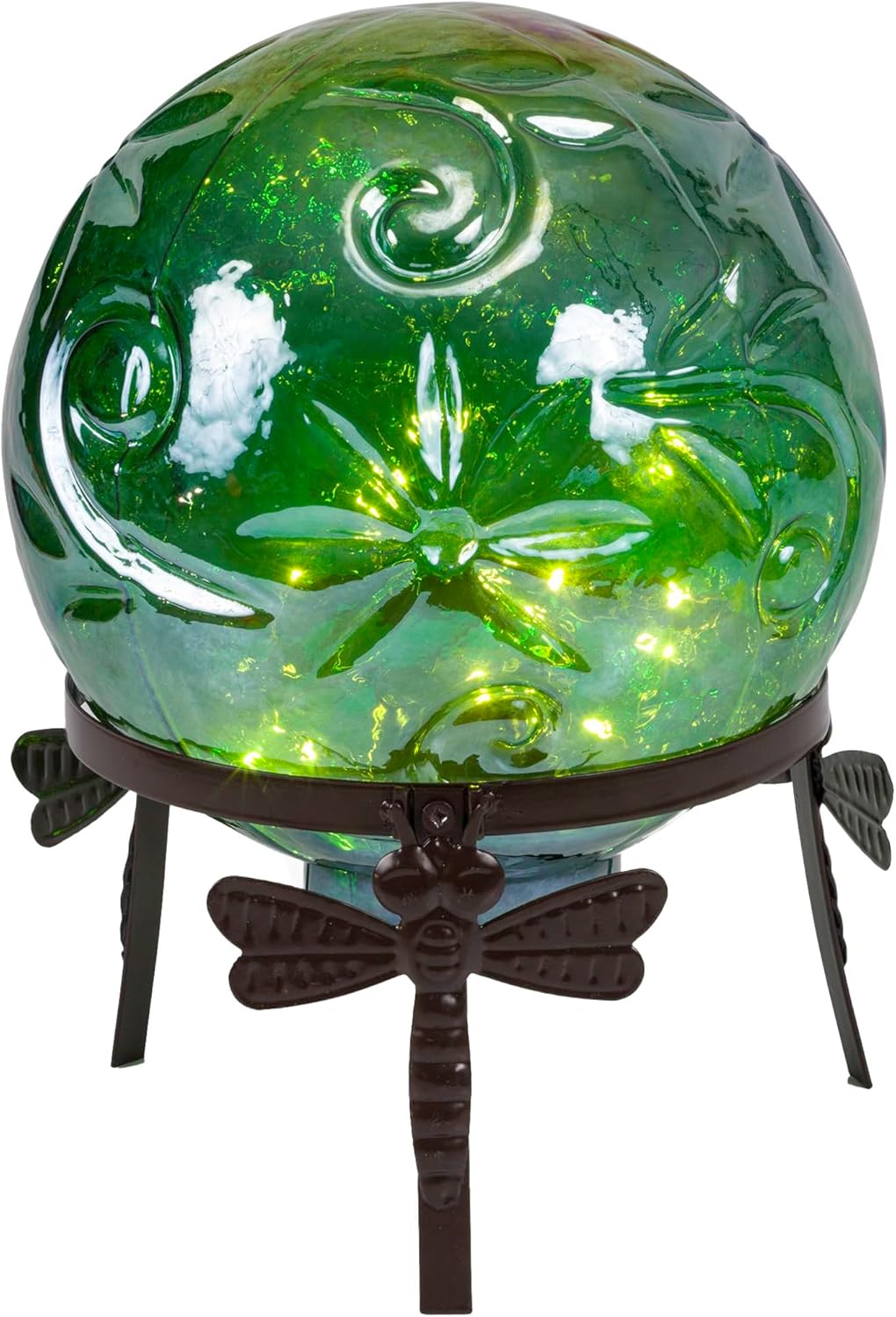 Alpine Corporation 13 Inch Pearlized Green Glass LED Gazing Globe with Stand