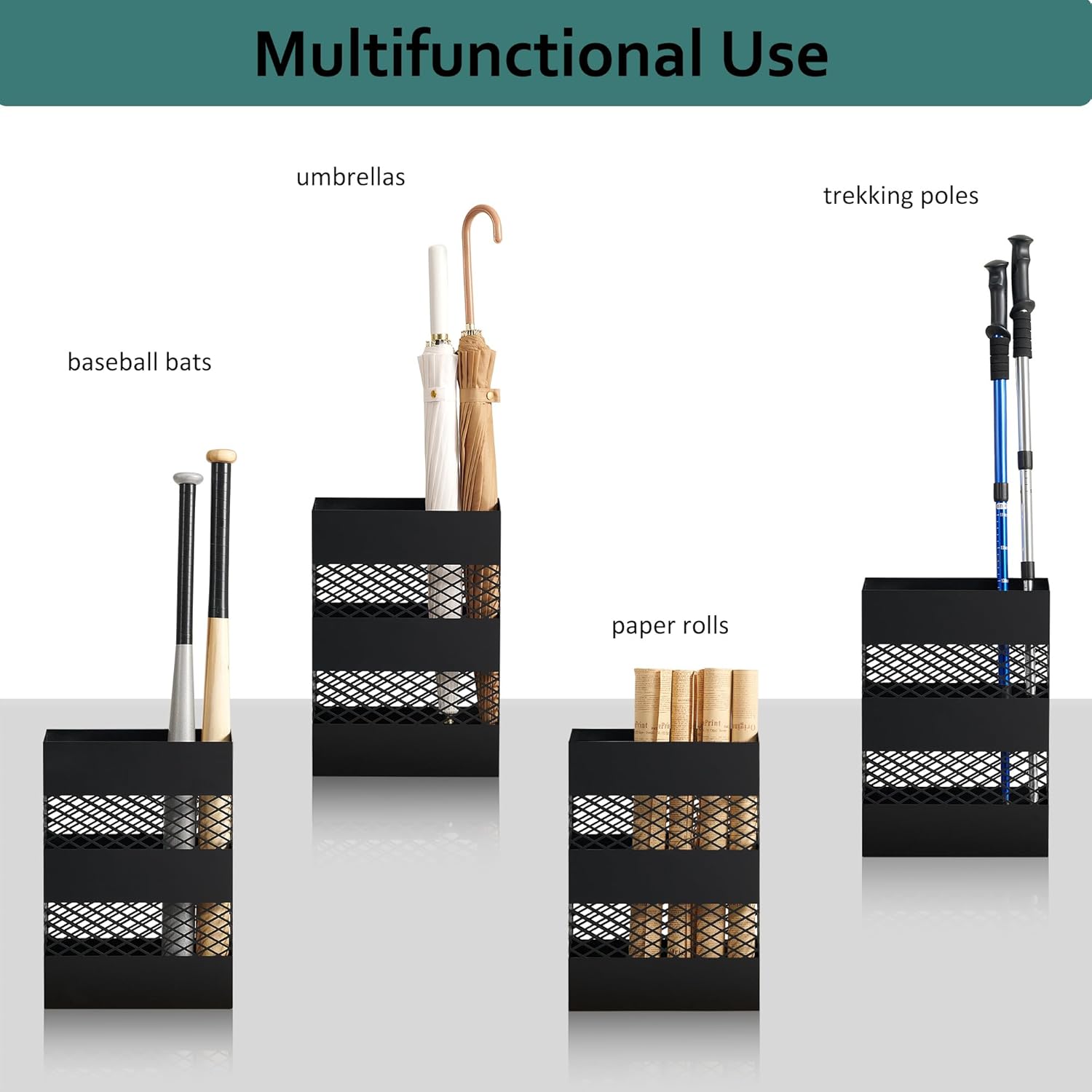 LANDVOI Umbrella Stand Slim Metal Holder for Entryway with Removable Drip Tray and Weighted Base