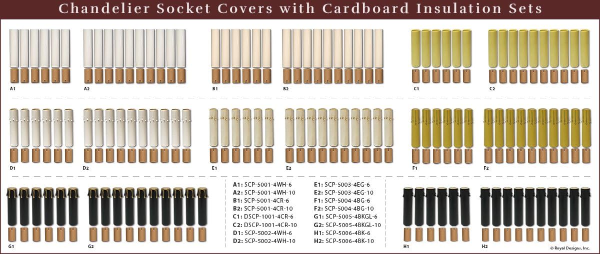 Royal Designs SCP-5006-4BK-6 4 Inch Candle Drip Sleeves Chandelier Socket Covers Black Set of 6