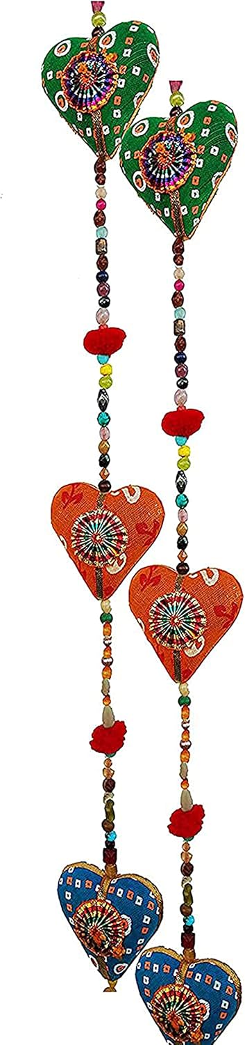 FIKIMOS Door Hanging Decorative Cotton Heart with Beads and Bell