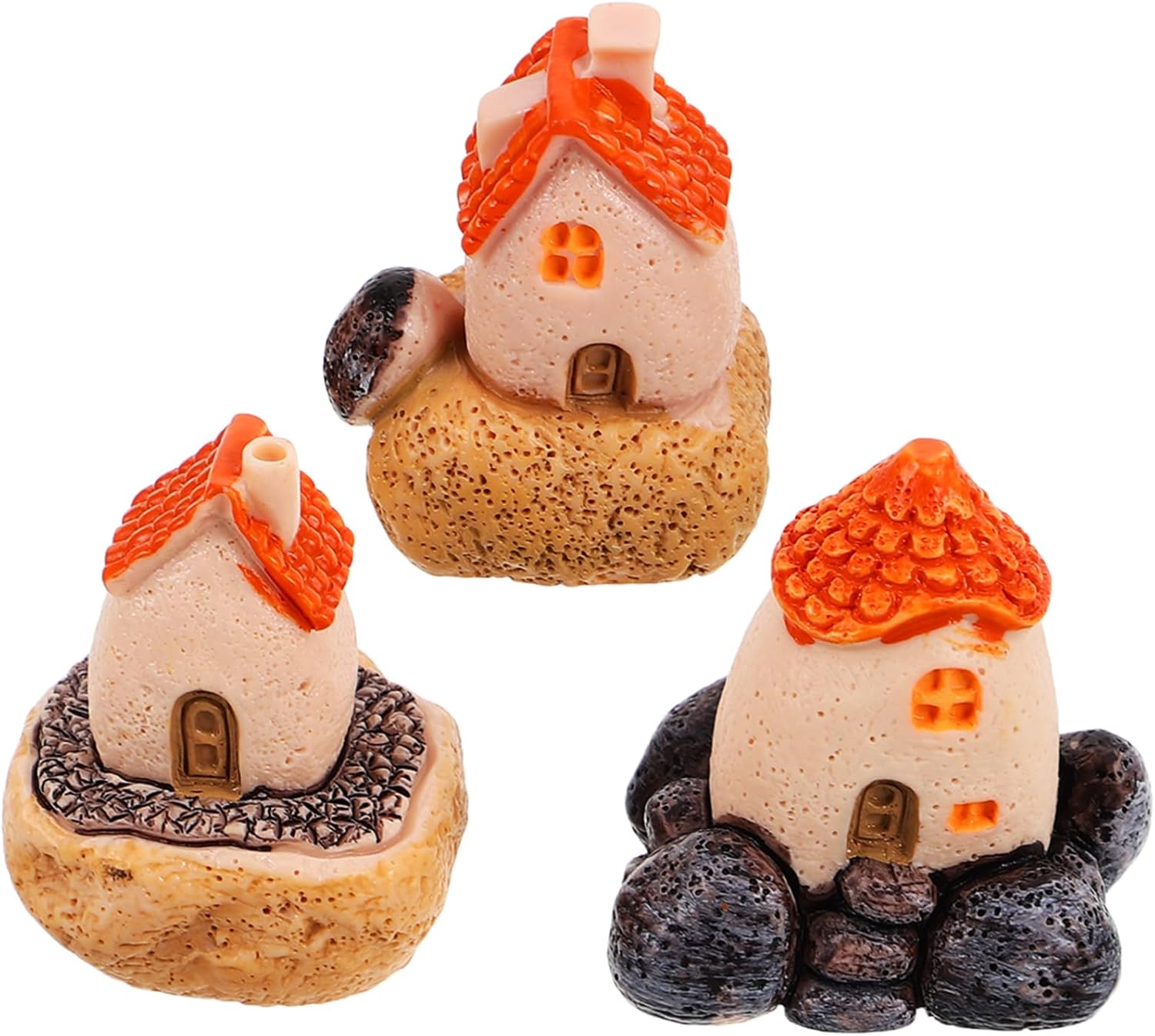 Unique Micro Village Houses 3 Pack Resin Statues for Fairy Garden Decor