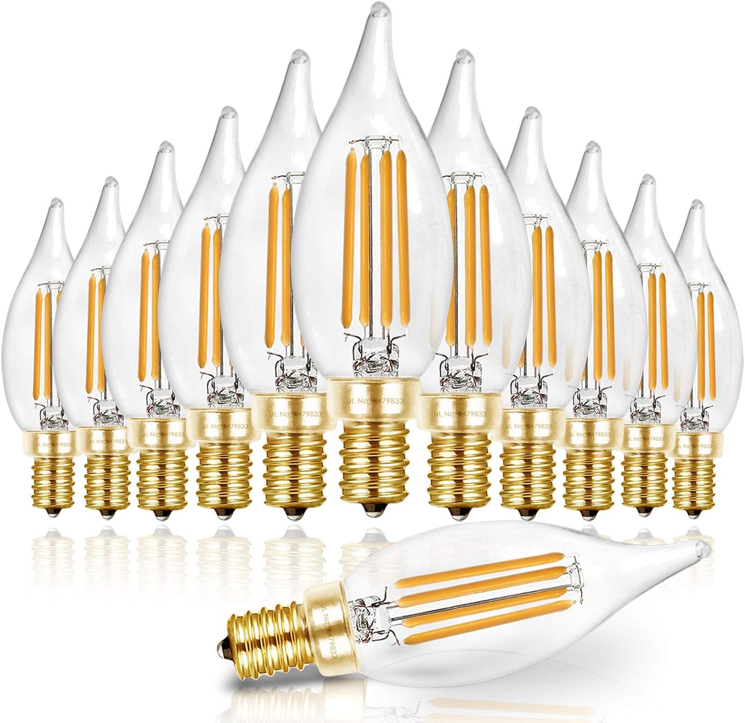 Hizashi 90 CRI LED Candelabra Bulb 40W Equivalent E12 12 Pack Dimmable Soft Warm White 2700K